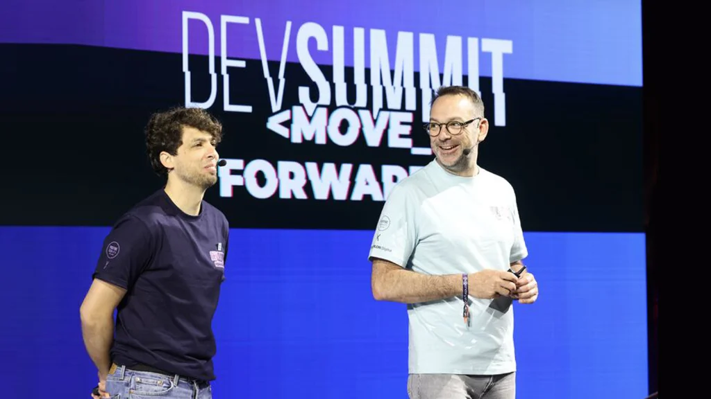 De gauche à droite : Romain Taillade, CTO chez Decathlon, et Matthieu Grymonprez, Global Leader Digital Data AI Tech d’Adeo.